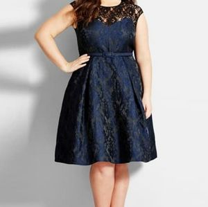 CITY CHIC Lace Neck Brocade Dress